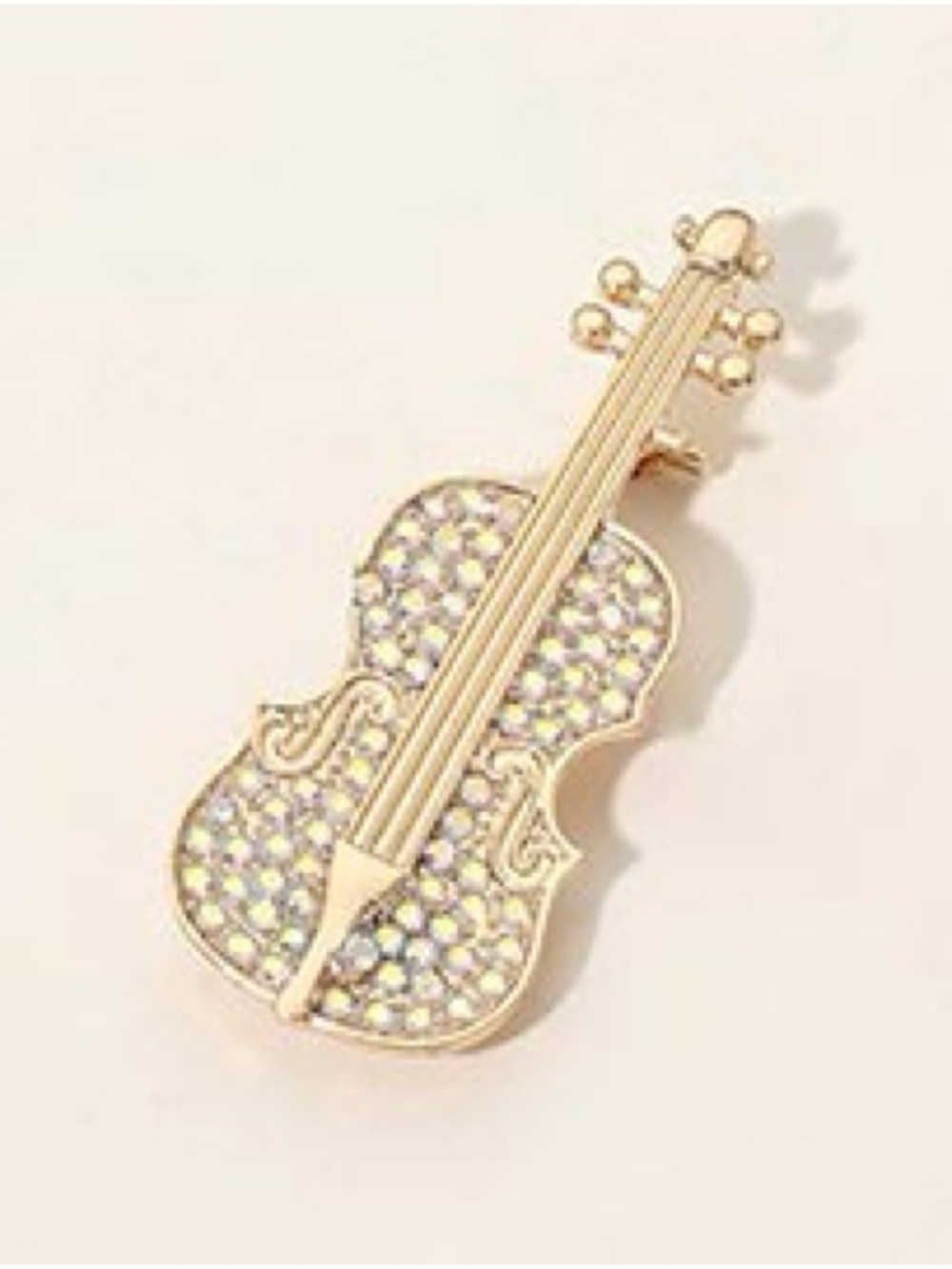 Gold Violin Brooch with Crystal Pavé